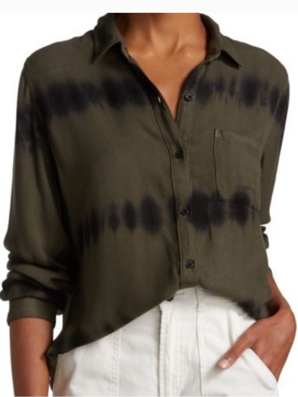 Rails Tie-Dye Olive Green Button-Up Shirt Rayon SZ M  NWT